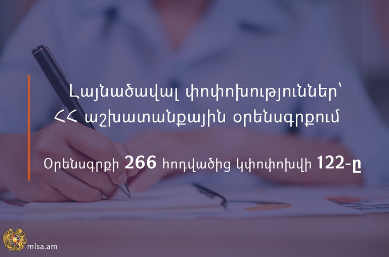 Լրացուցիչ ընդմիջում տրամադրել մինչև 2 տ. երեխայի մորը, կրճատել աշխատող երեխաների աշխատանքային ժամերը, հանել թոշակի տարիքը լրանալու համար պայմանագրի լուծման հիմքը. նախագիծ