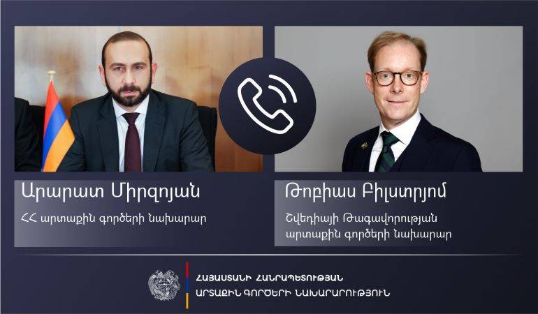 Арарат Мирзоян провел телефонный разговор с министром иностранных дел Королевства Швеция Тобиасом Биллстремом