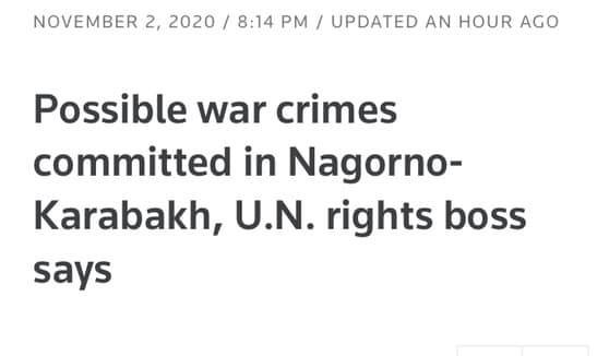 ՄԱԿ-ի մարդու իրավունքների գերագույն հանձնակատարը հայտարարել է պատերազմական հանցագործության հնարավորության մասին ԼՂ-ում. Թաթոյան