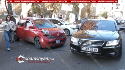 Երևանում բախվել են ՀՀ գլխավոր դատախազ Աննա Վարդապետյանի ծառայողական Volkswagen Phaeton-ն ու Nissan March-ը (տեսանյութ)