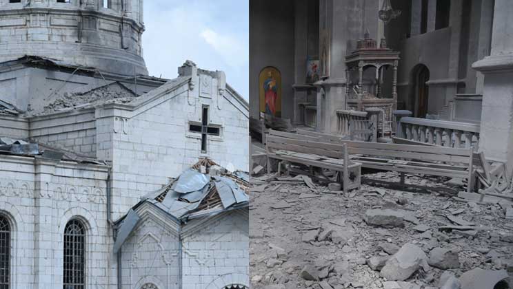2020-ի հոկտեմբերի 8-ին ադրբեջանական զինված ուժերը երկու անգամ միտումնավոր թիրախավորել են Շուշիի Սուրբ Ամենափրկիչ Ղազանչեցոց եկեղեցին